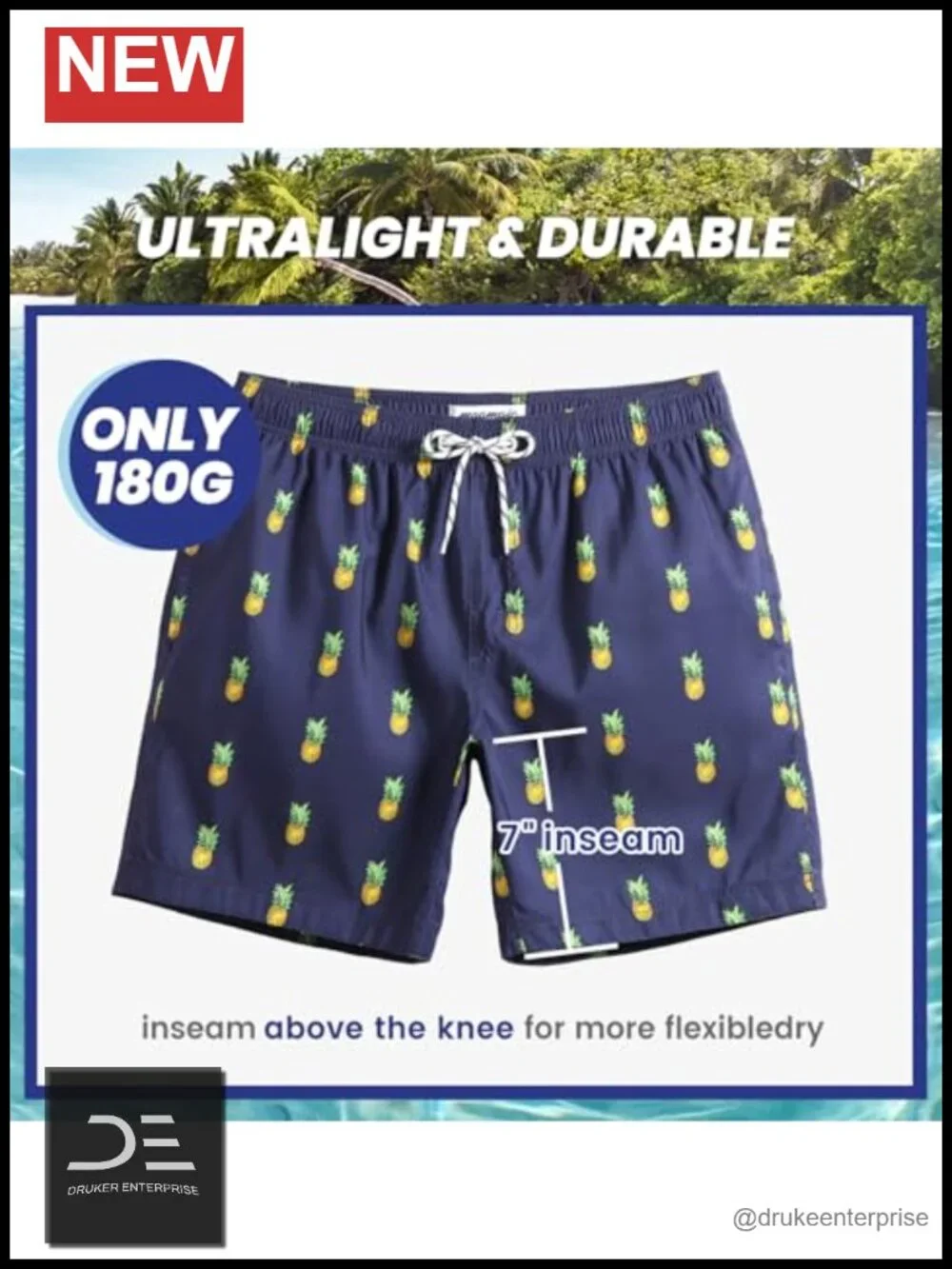 Men's Quick Dry Swim Trunks with Pockets 7 Inch